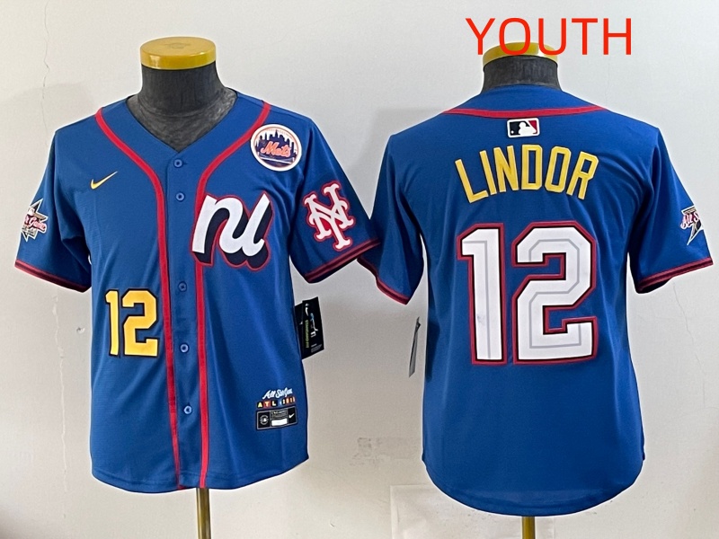 Youth 2025 New York Mets #12 Lindor Blue All star Nike MLB Jersey style 3->youth mlb jersey->Youth Jersey